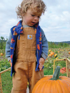 chlid in pumpkin patch