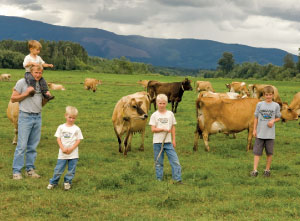 family on dairy farm