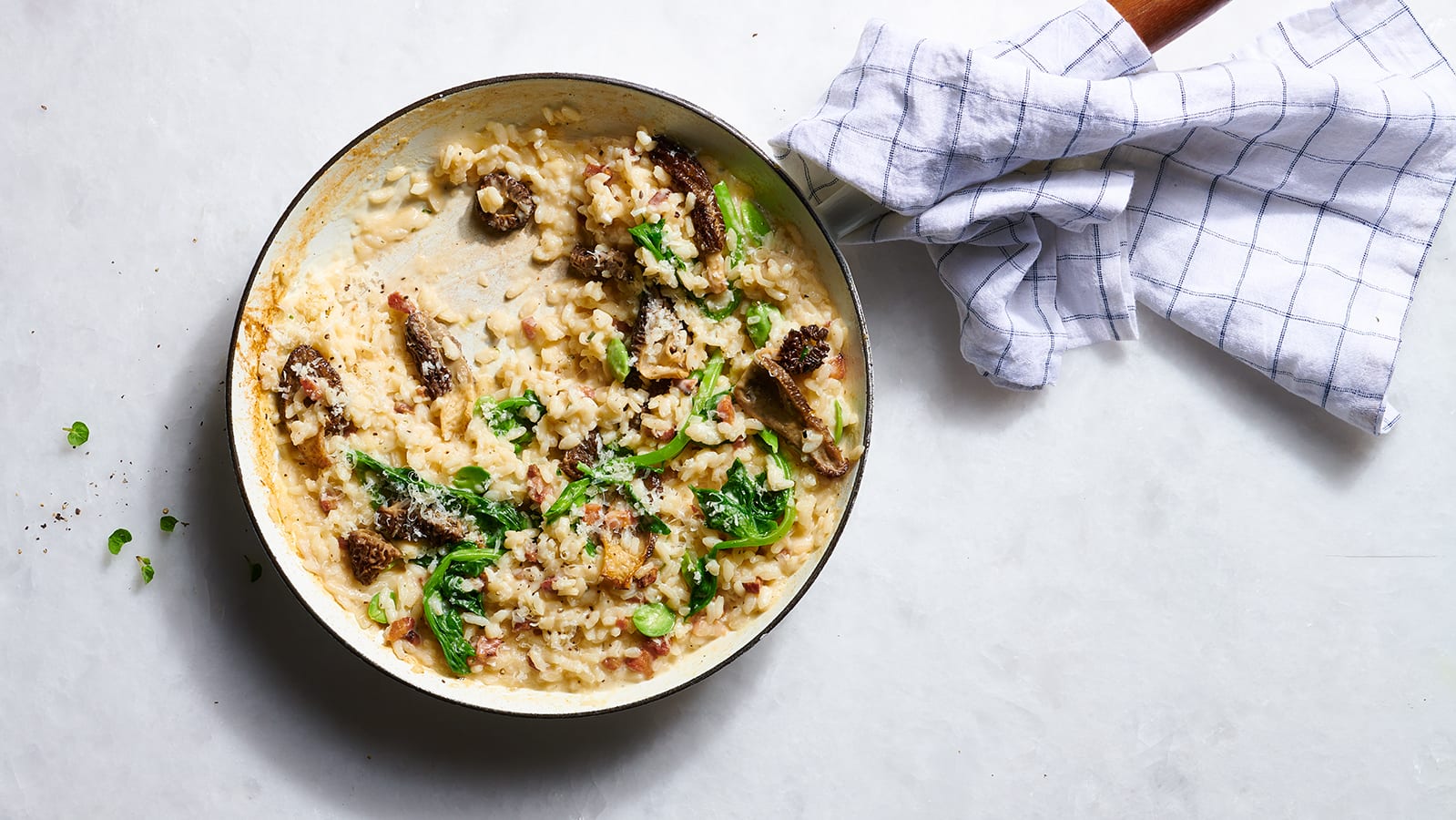 Spring Vegetable Risotto with Fava Beans, Morels and Pea Vines