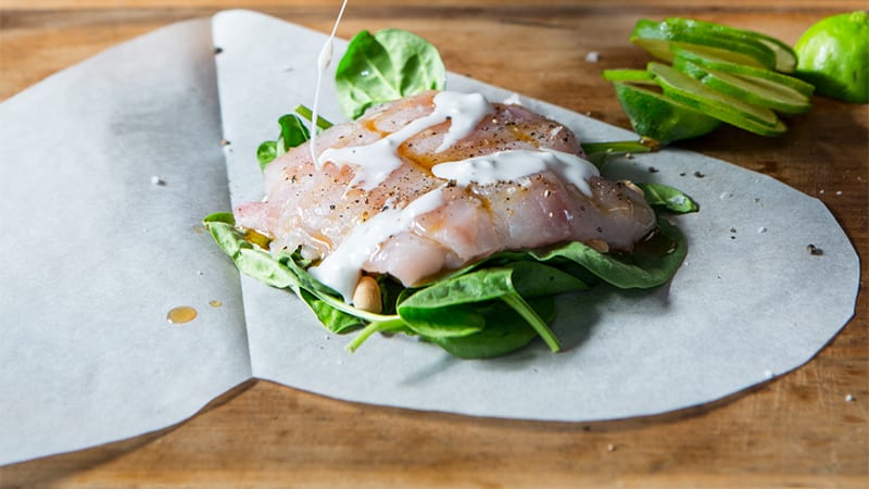 Rockfish, Spinach and Coconut Milk in Parchment