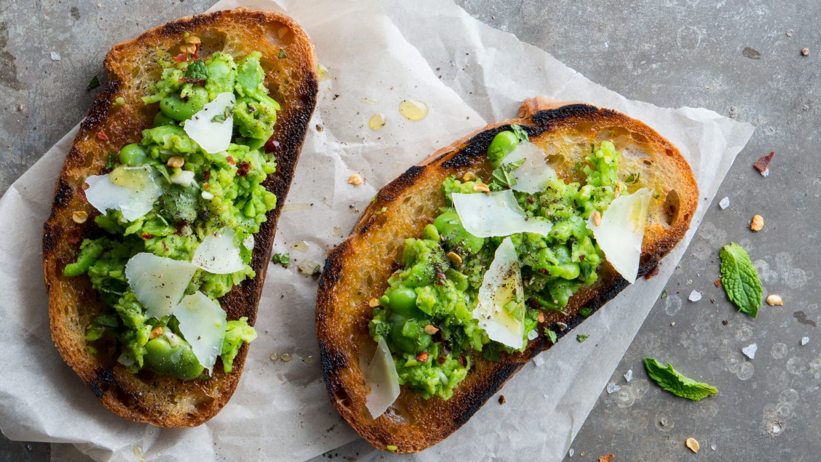 Bruschetta with Mashed Fava Beans and Mint