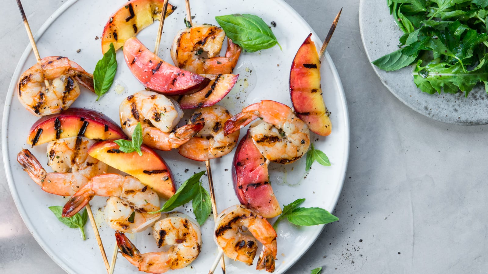 Grilled Nectarine and Prawn Skewers
