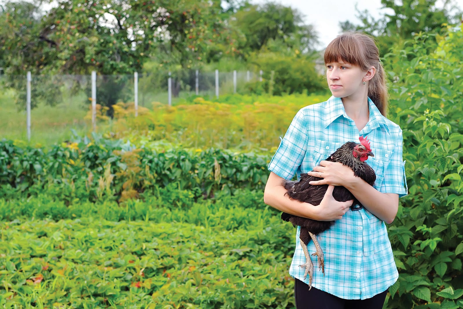 girl holding chicken