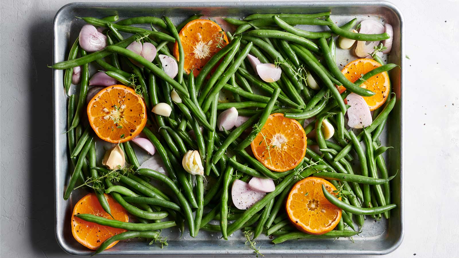 Slow-Roasted Green Beans with Satsumas and Garlic