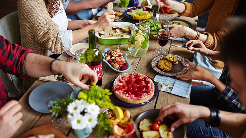 Alternative foods at a holiday dinner table.