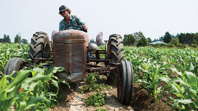 Driving a tractor on Nash's farm